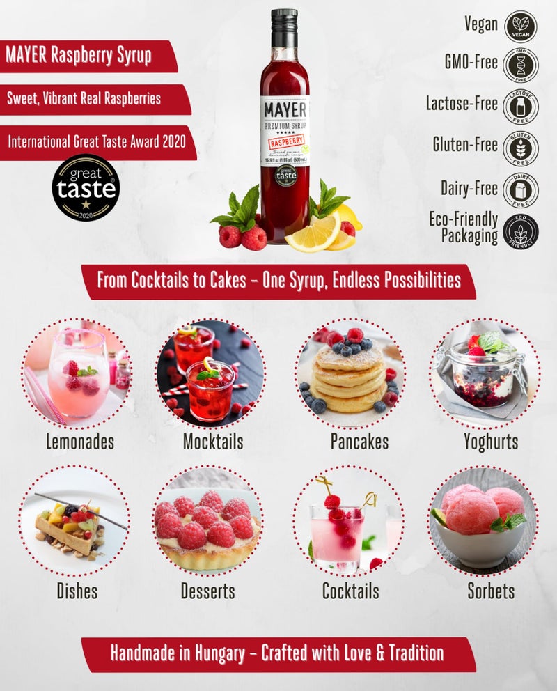 Mayer Hungarian Premium Raspberry Artisanal Syrup, Award-Winning, All-Natural, Vegan, Gluten-Free, Over 50% Real Fruits, Perfect Coffee Syrup & Cocktail Syrup, No Artificial Additives (1 Pack) - Image 3
